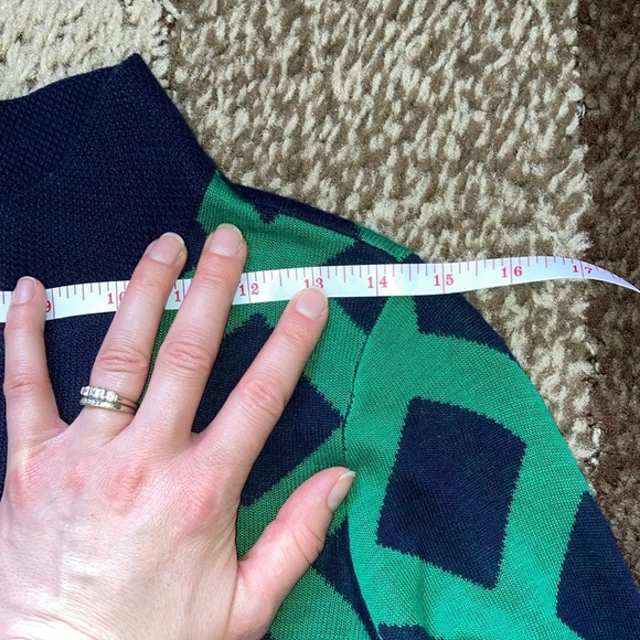 Mud Pie Green and Blue V-Neck Sweater with Geometric Pattern - Picture 9 of 13